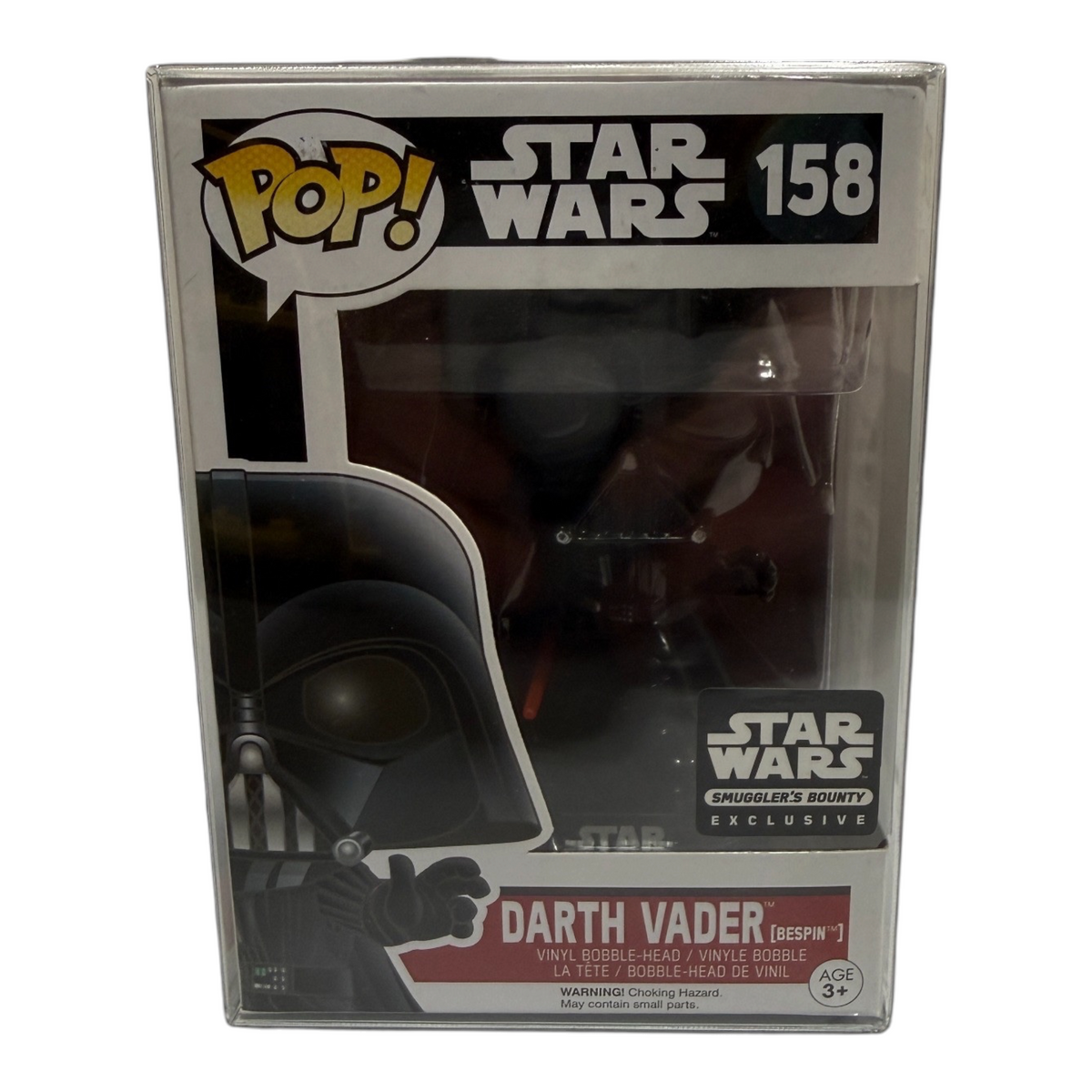 Funko Pop! Star Wars Darth Vader Bespin number 158 Smuggler’s Bounty Exclusive, front of boxed figure