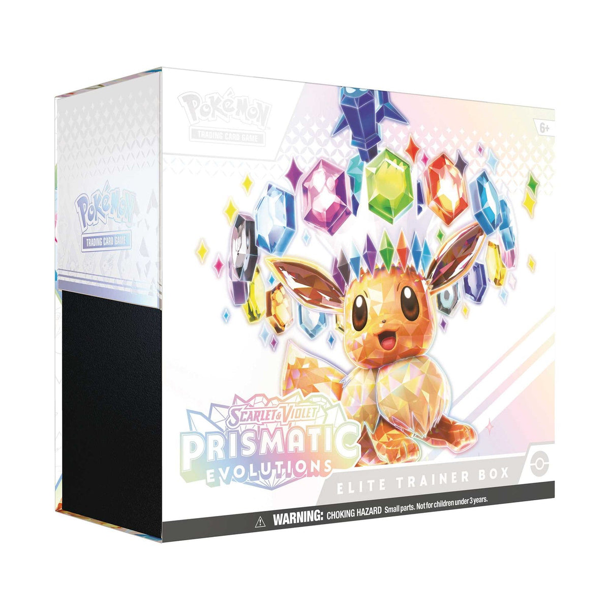 Pokémon TCG Scarlet & Violet—Prismatic Evolutions Elite Trainer Box, standard 9-pack edition reference image featuring Eevee