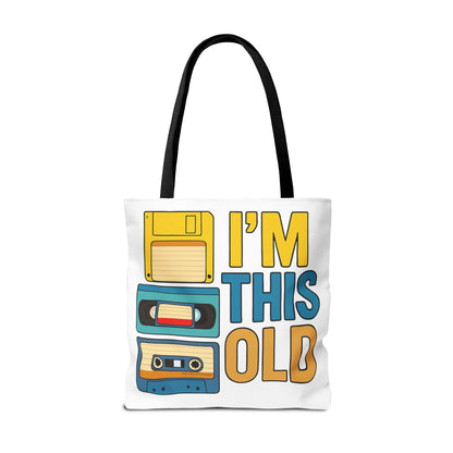 I’m This Old Retro Tech Tote Bag | Funny 90s Nostalgia Bag | Cassette VHS Floppy Disk Reusable Tote | Vintage Geek Gift