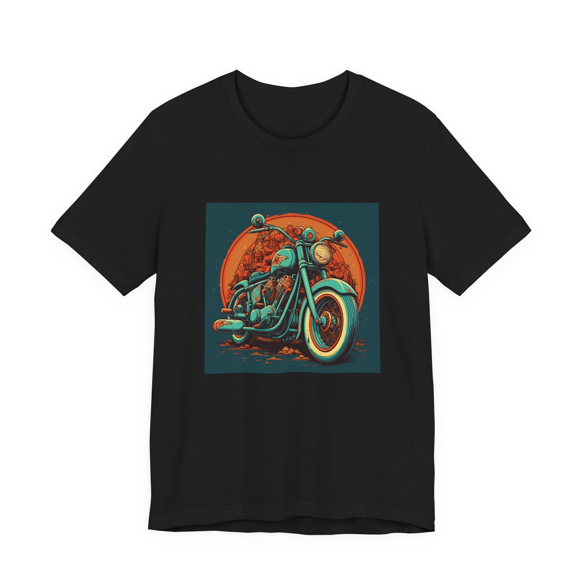 Classic Motorcycle Sunset retro vintage art unisex t-shirt with vintage motorcycle design
