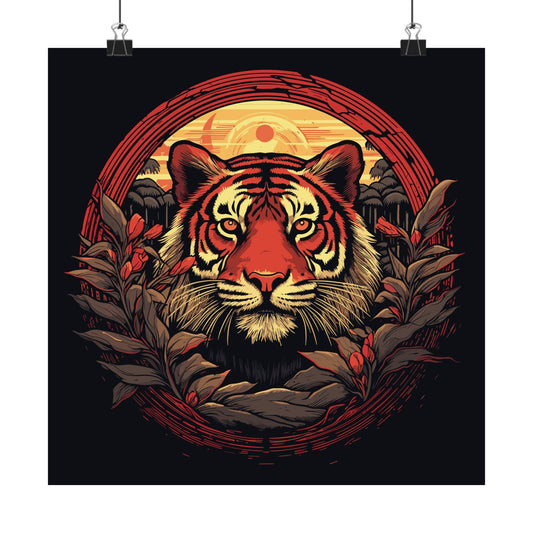 Tiger Wreath retro vintage art square matte art print with vintage tiger design
