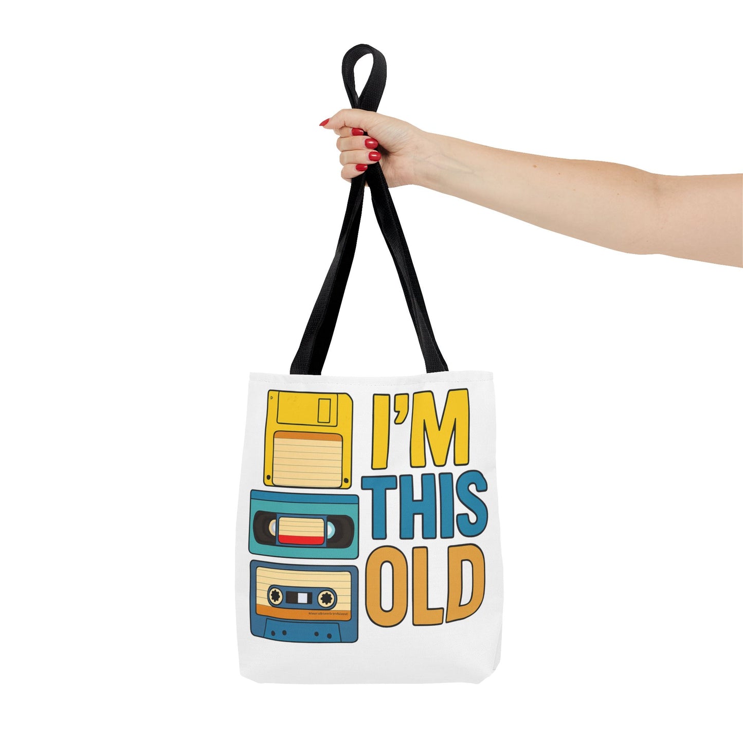 I’m This Old Retro Tech Tote Bag | Funny 90s Nostalgia Bag | Cassette VHS Floppy Disk Reusable Tote | Vintage Geek Gift