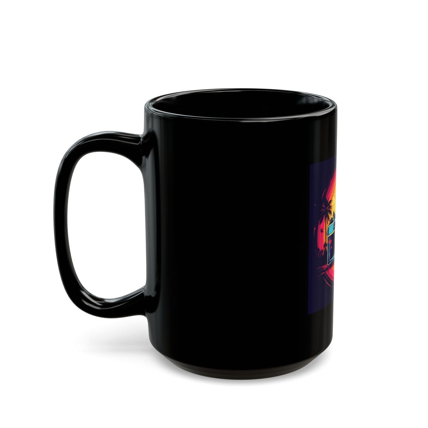Retro Camera Sunset Black Mug