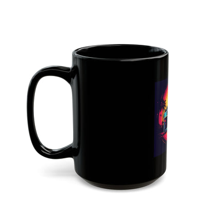 Retro Camera Sunset Black Mug