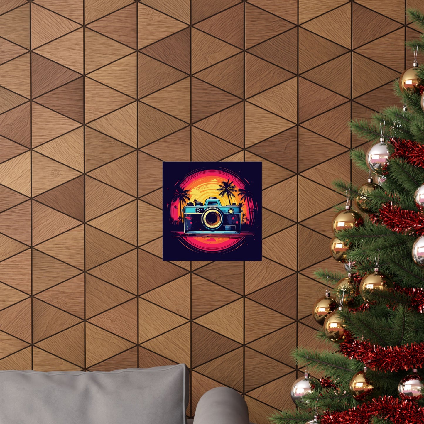 Retro Camera Sunset Square Art Print
