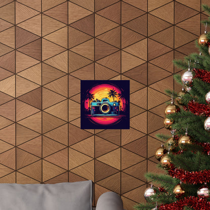 Retro Camera Sunset Square Art Print
