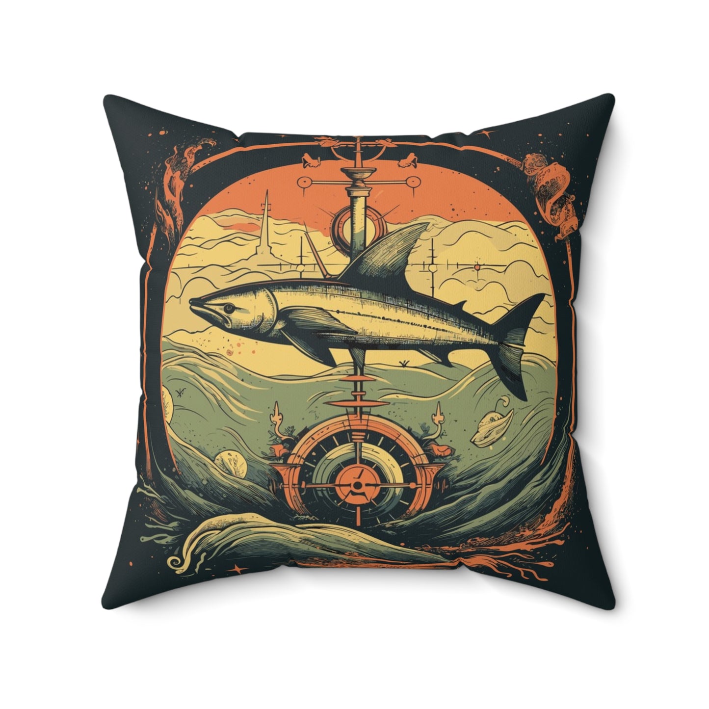 Shark Compass Throw Pillow
