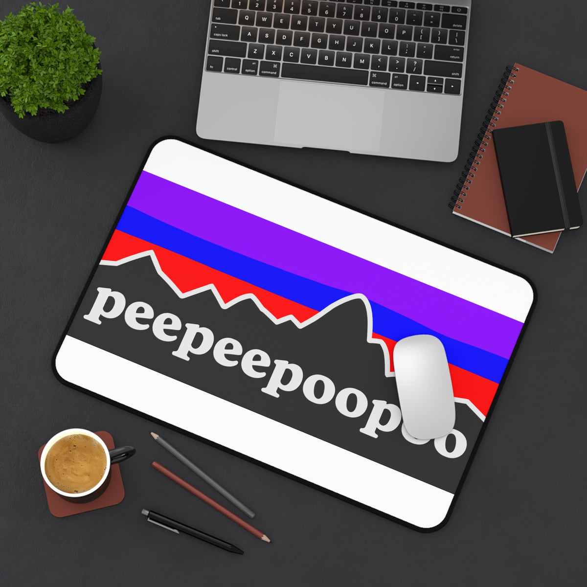PeePeePooPoo Funny Desk Mat | Gamer Mouse Pad | Parody Outdoor Style Desk Pad | Gaming Setup Desk Mat