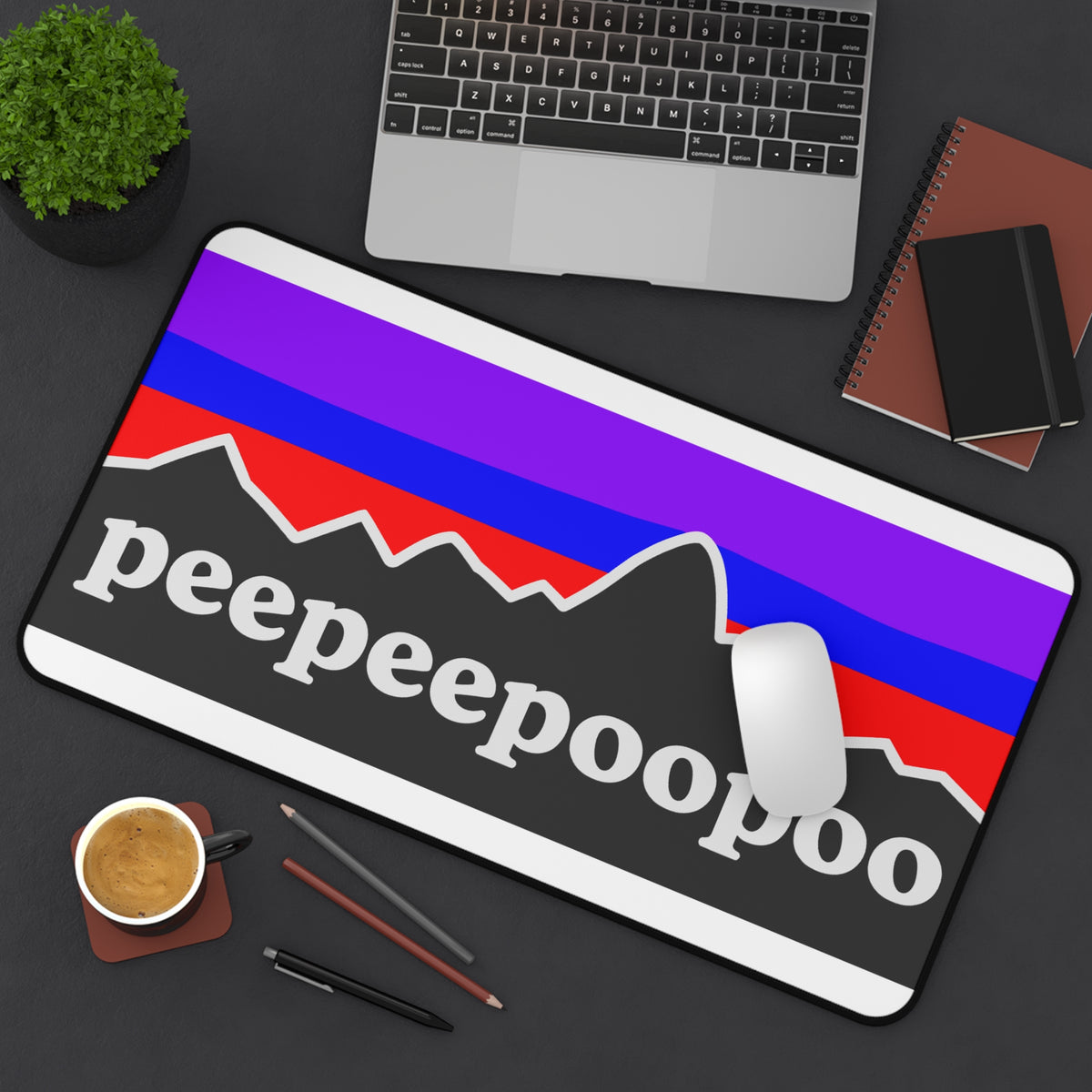 PeePeePooPoo Funny Desk Mat | Gamer Mouse Pad | Parody Outdoor Style Desk Pad | Gaming Setup Desk Mat