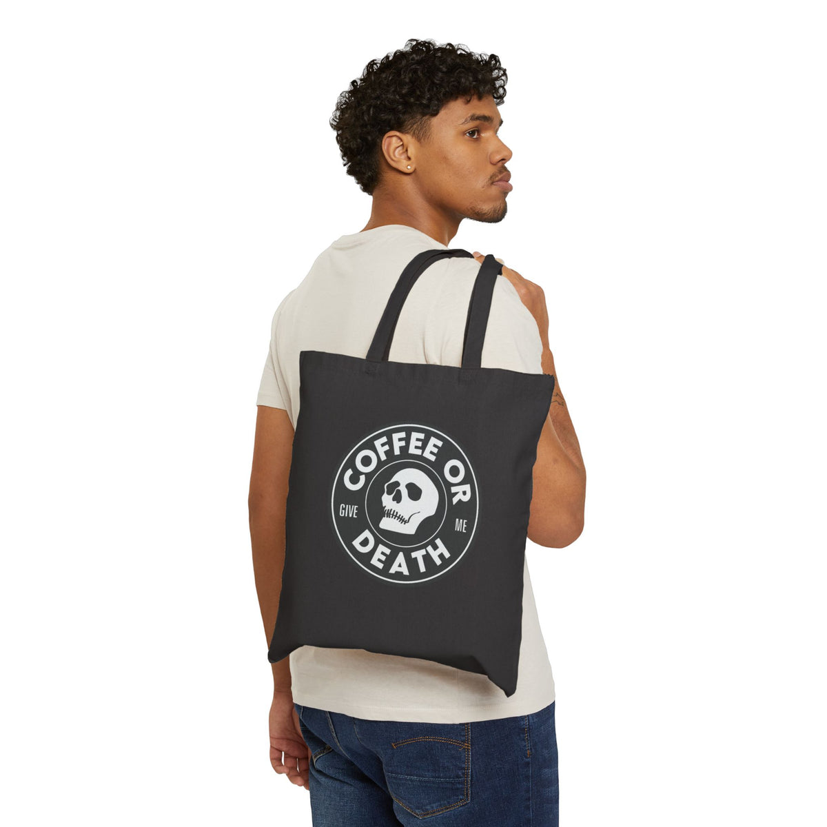 Coffee or Give Me Death Tote Bag | Funny Coffee Lover Reusable Bag | Barista Humor Tote | Coffee Addict Grocery Bag