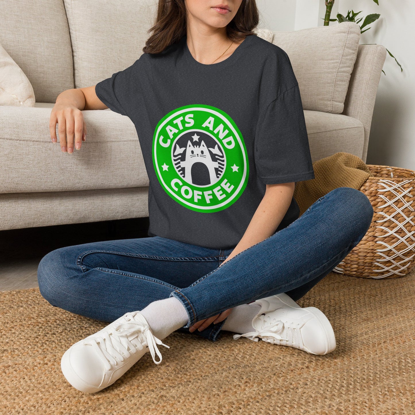 Cats And Coffee Retro Café Tee