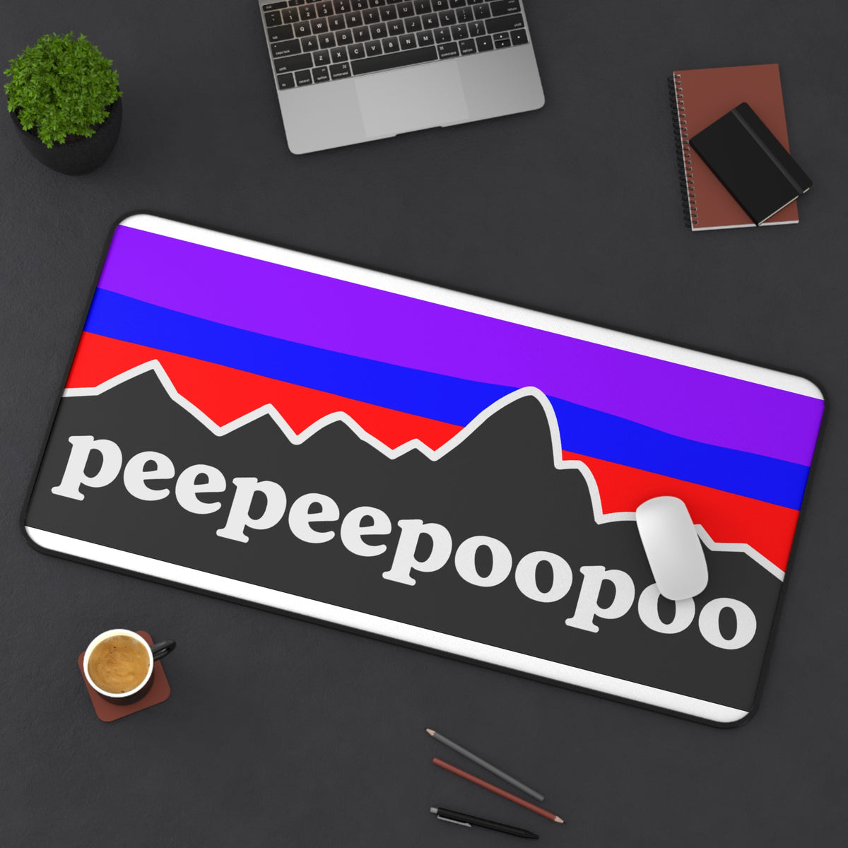 PeePeePooPoo Funny Desk Mat | Gamer Mouse Pad | Parody Outdoor Style Desk Pad | Gaming Setup Desk Mat