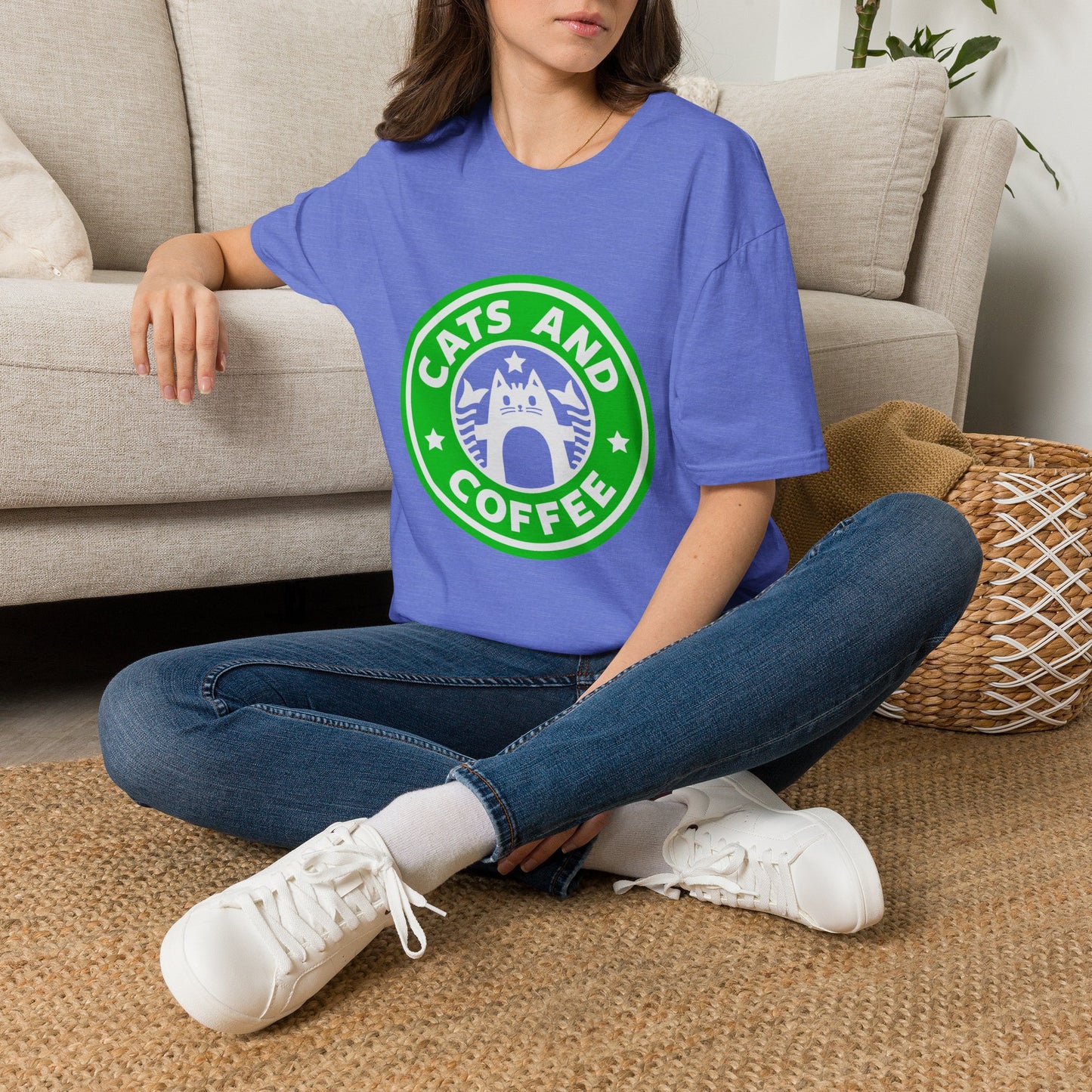 Cats And Coffee Retro Café Tee