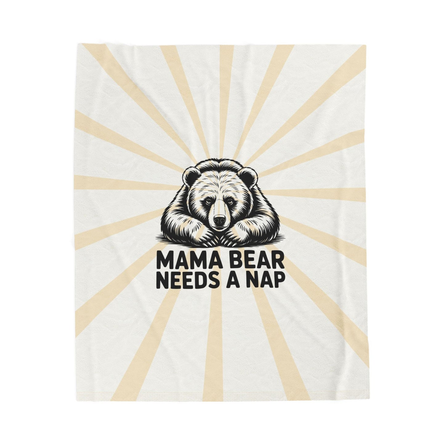 Mama Bear Needs a Nap plush throw blanket with retro sunburst print