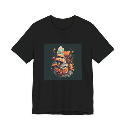 Midnight Garden retro vintage art unisex t-shirt with vintage mushroom botanical design