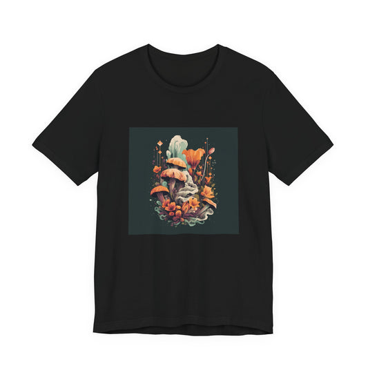 Midnight Garden retro vintage art unisex t-shirt with vintage mushroom botanical design