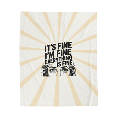 Its Fine Im Fine plush throw blanket with retro sunburst print