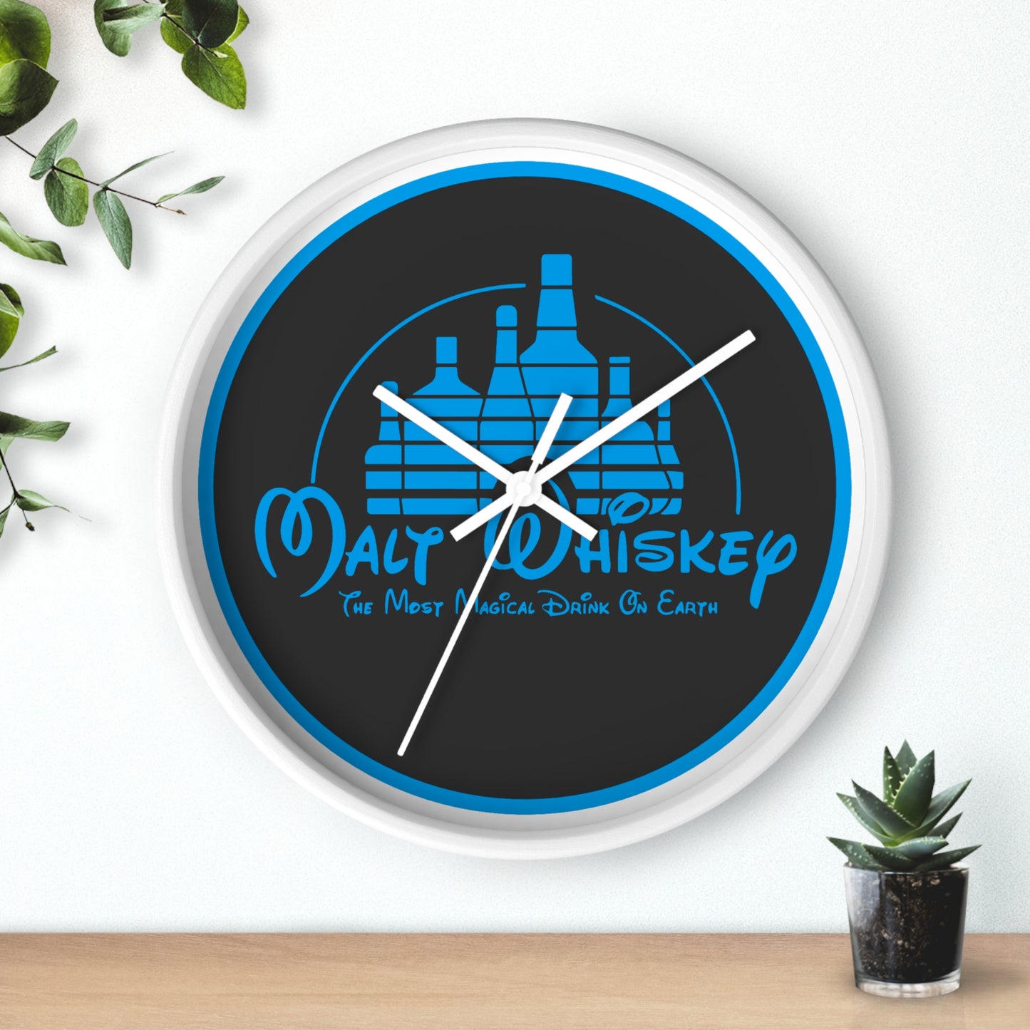 Malt Whiskey Bottles Wall Clock | Blue Logo Liquor Bar Decor