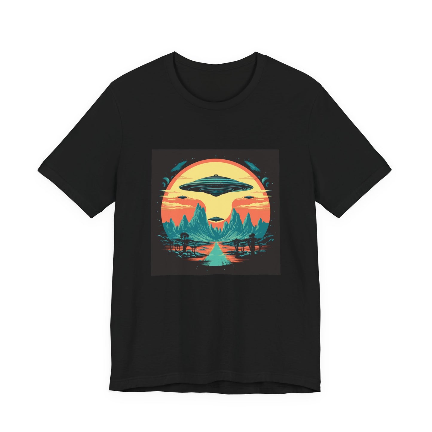 UFO Fleet retro vintage art unisex t-shirt with retro ufo sci-fi design