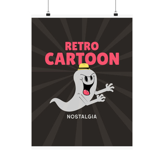 Retro Cartoon Ghost retro poster with vintage sunburst background