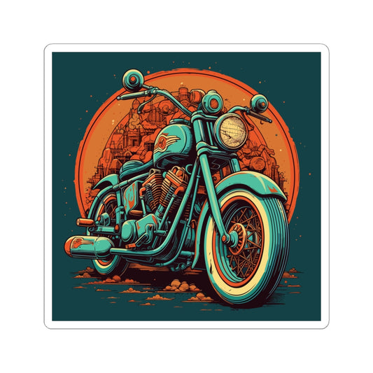 Classic Motorcycle Sunset retro vintage art square vinyl sticker with vintage motorcycle design