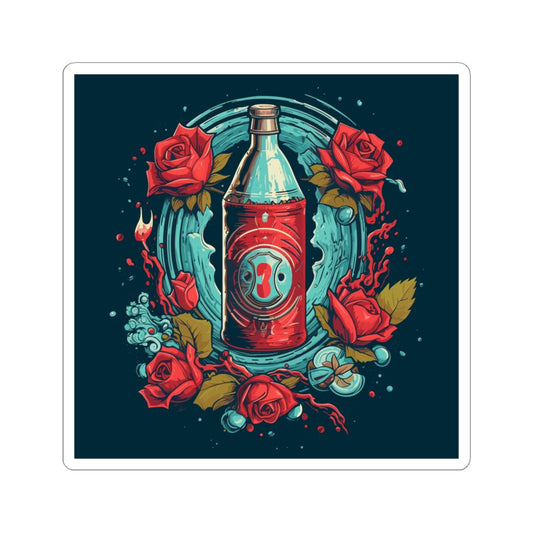 Soda & Roses retro vintage art square vinyl sticker with vintage soda pop design