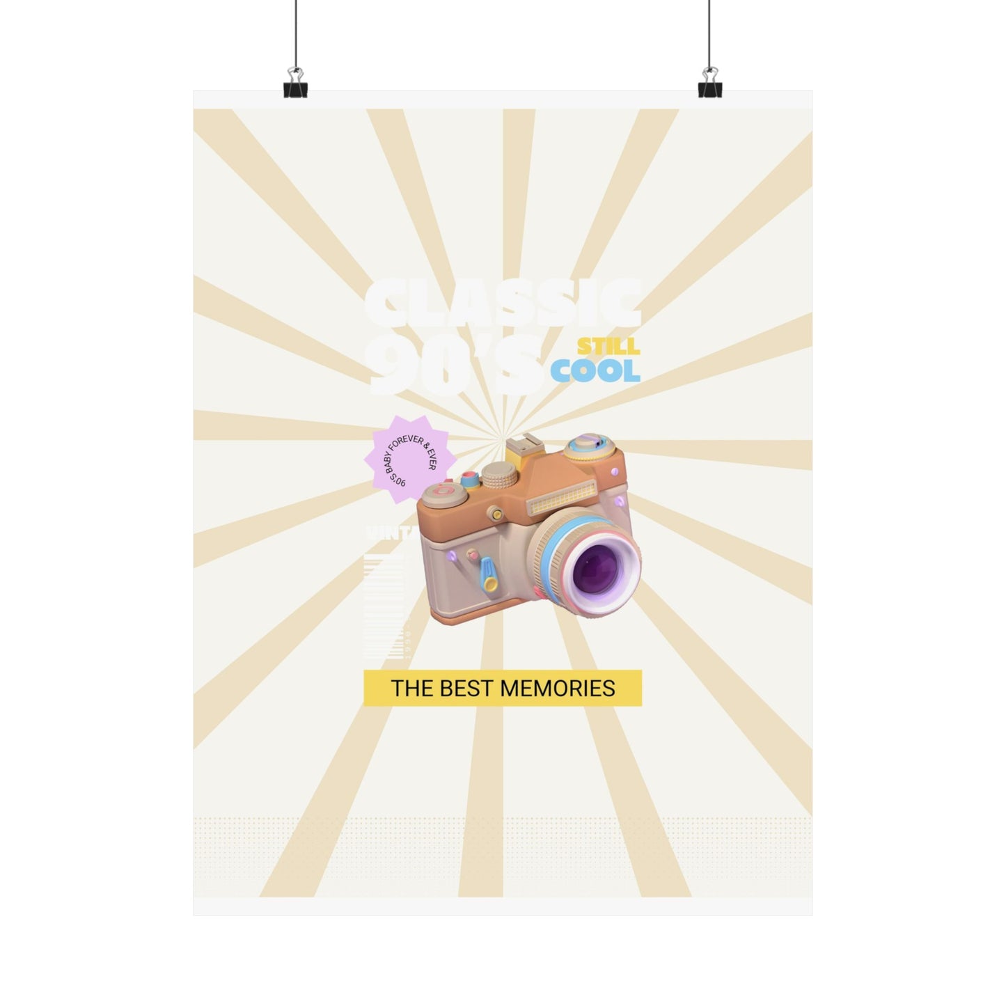 Classic 90s Still Cool retro poster with vintage sunburst background