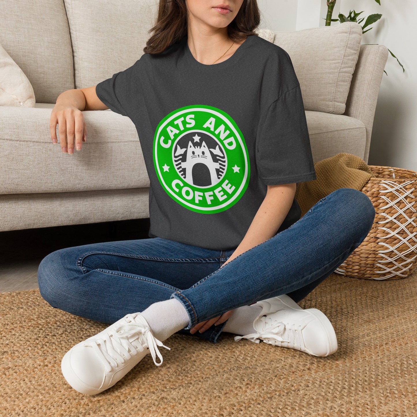 Cats And Coffee Retro Café Tee