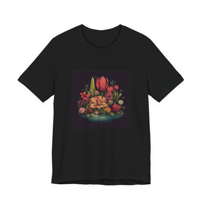 Tulip Garden retro vintage art unisex t-shirt with vintage tulip floral design