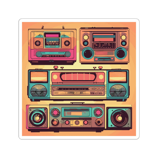 Boombox Collection retro vintage art square vinyl sticker with retro boombox radio design