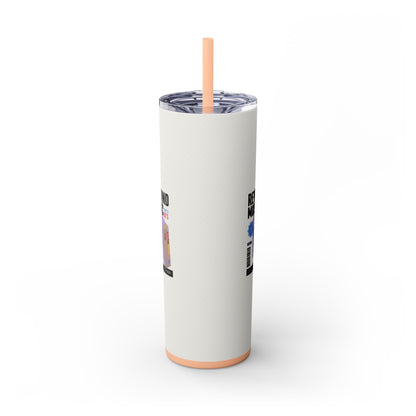 Rewind Music 20oz skinny tumbler with full wrap retro print