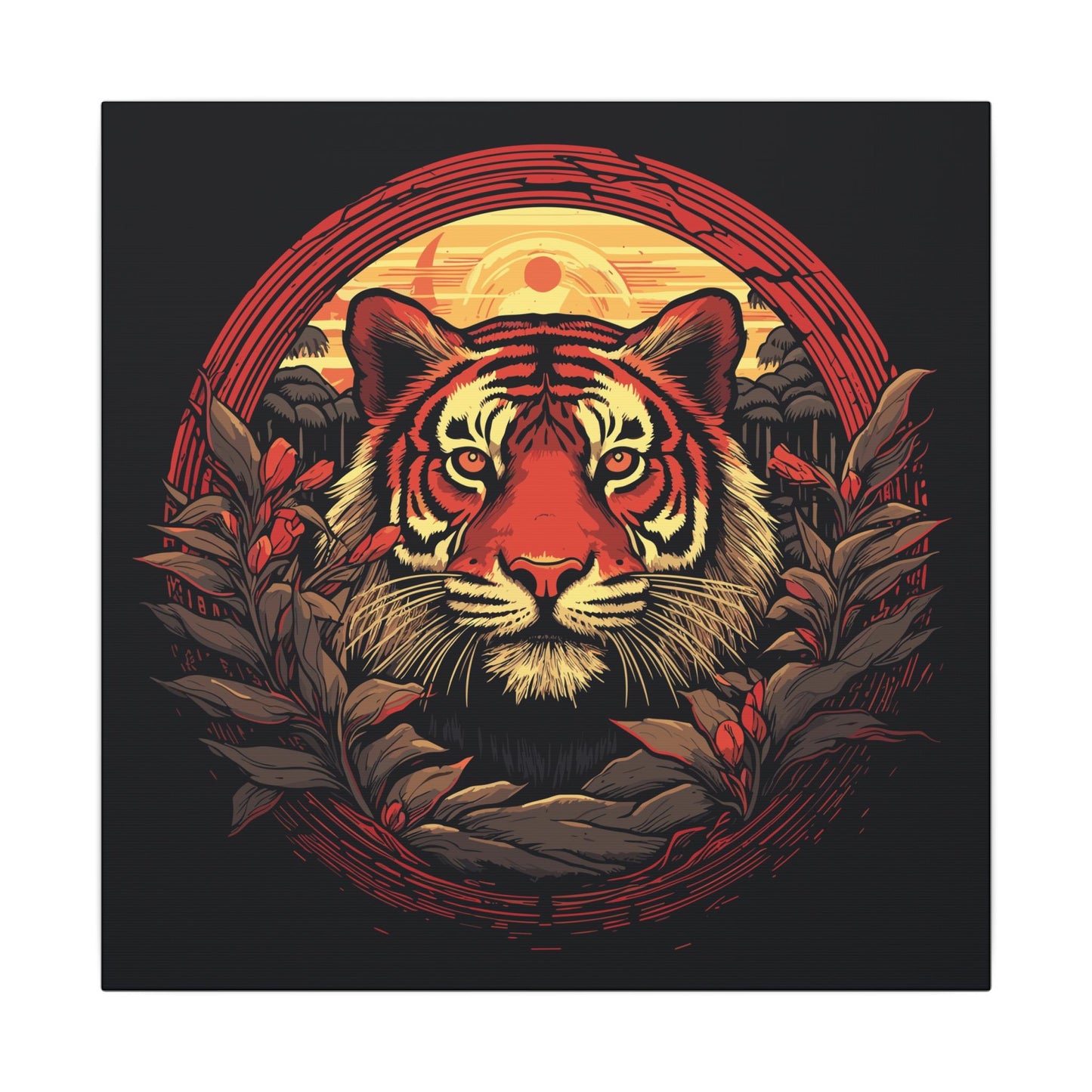 Tiger Wreath retro vintage art gallery wrapped canvas print with vintage tiger design
