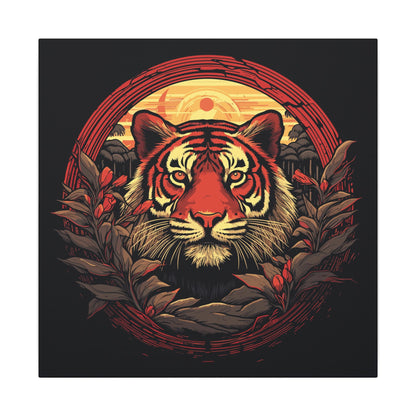 Tiger Wreath retro vintage art gallery wrapped canvas print with vintage tiger design