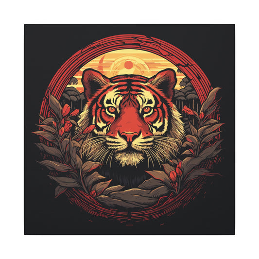 Tiger Wreath retro vintage art gallery wrapped canvas print with vintage tiger design