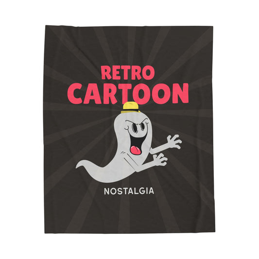 Retro Cartoon Ghost plush throw blanket with retro sunburst print