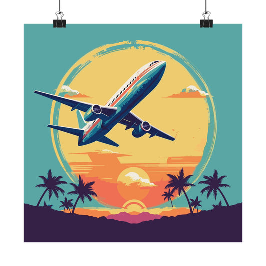 Jet Set retro vintage art square matte art print with vintage airliner travel design