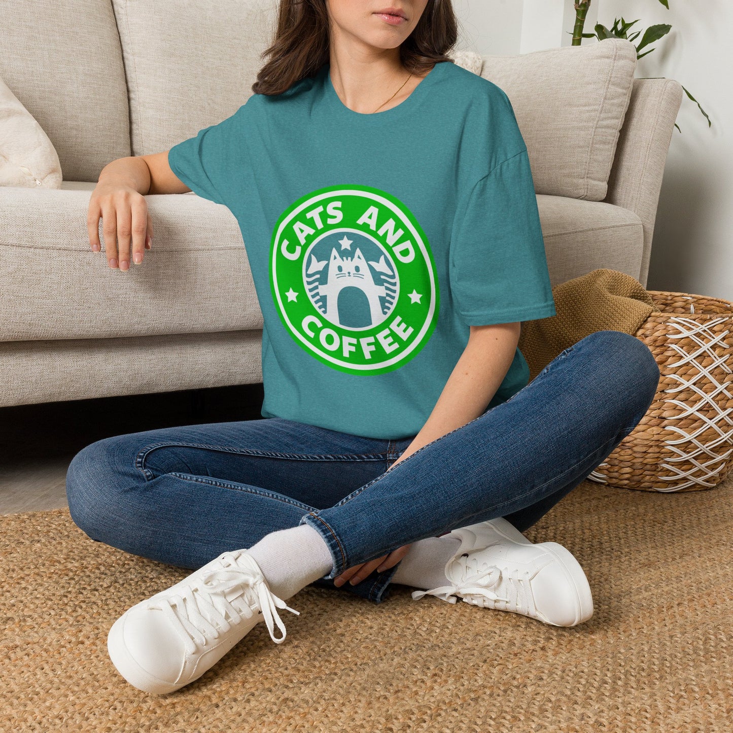 Cats And Coffee Retro Café Tee