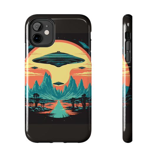 UFO Fleet retro vintage art tough phone case with retro ufo sci-fi design