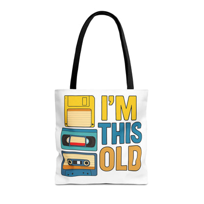 I’m This Old Retro Tech Tote Bag | Funny 90s Nostalgia Bag | Cassette VHS Floppy Disk Reusable Tote | Vintage Geek Gift