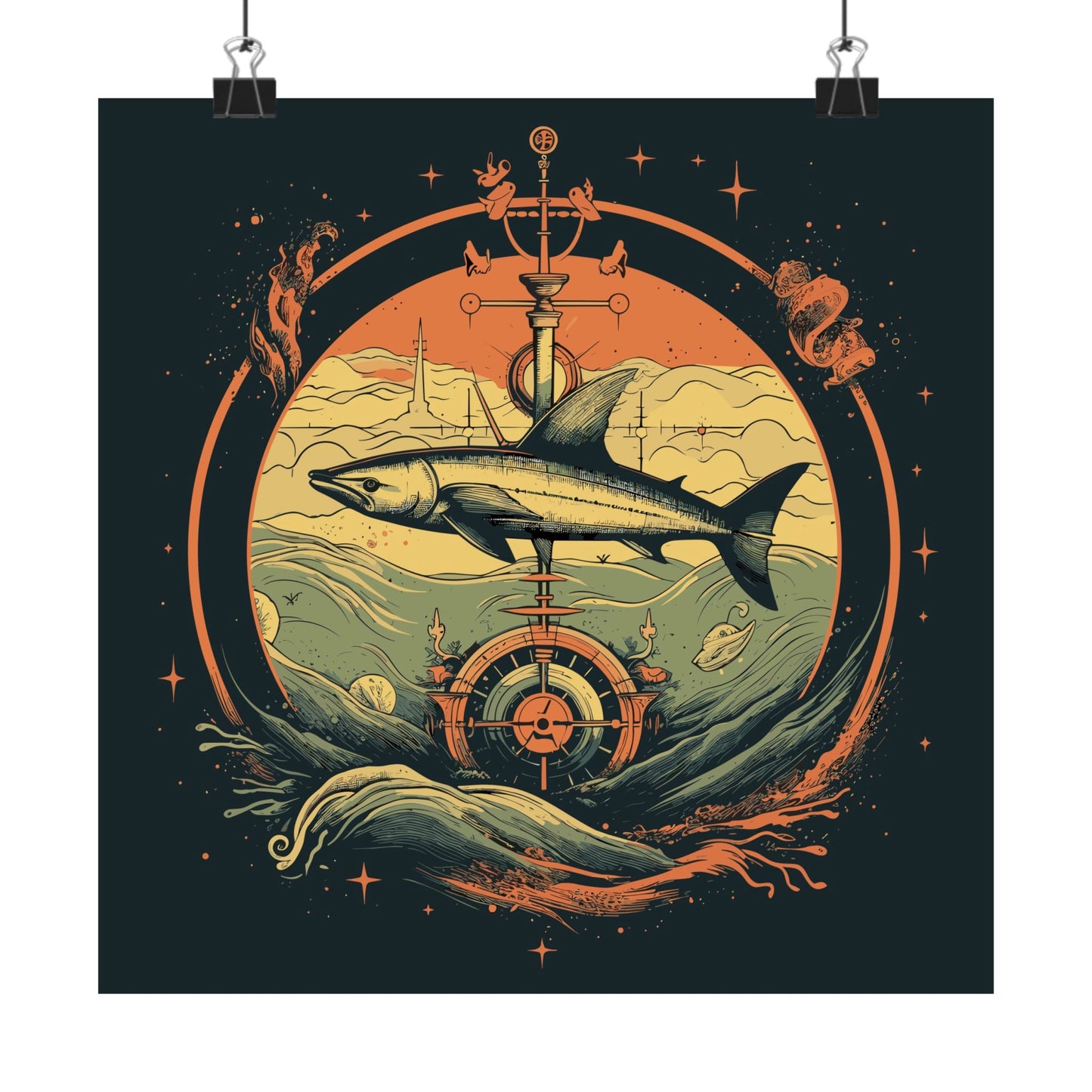 Shark Compass Square Art Print