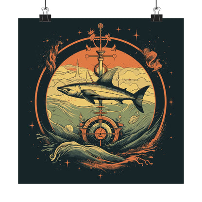 Shark Compass Square Art Print
