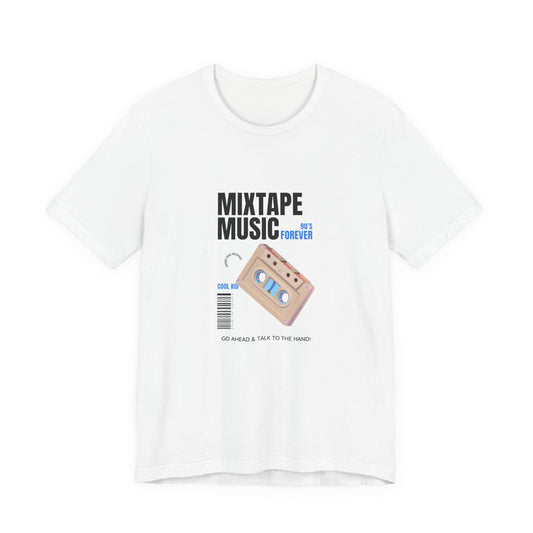 Mixtape Music 90s forever hand drawn cassette t-shirt with retro design on a white unisex tee
