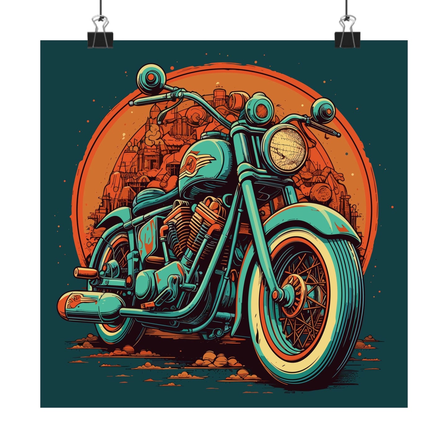 Classic Motorcycle Sunset Square Art Print