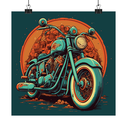 Classic Motorcycle Sunset Square Art Print