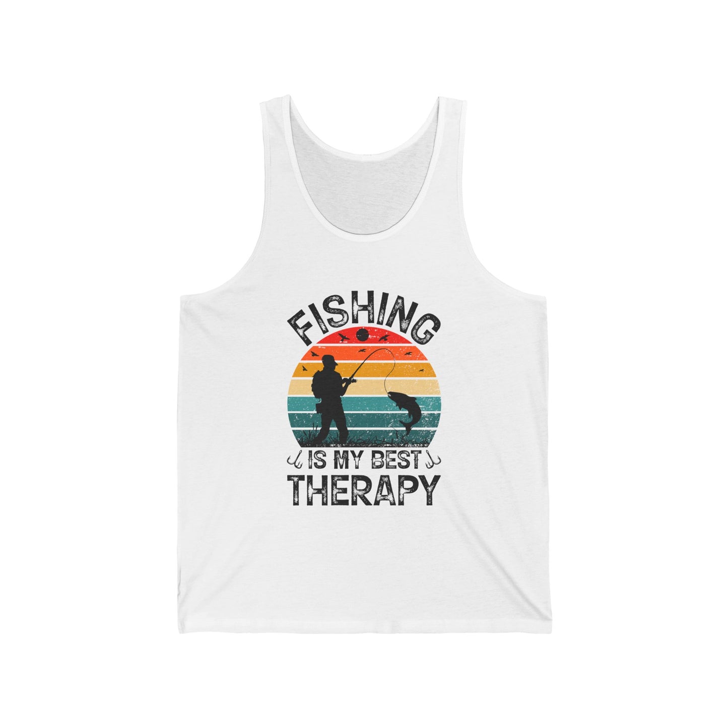 Fishing Is My Best Therapy jersey tank top with retro print