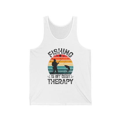 Fishing Is My Best Therapy jersey tank top with retro print