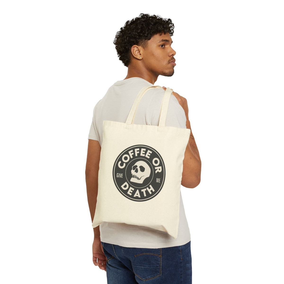 Coffee or Give Me Death Tote Bag | Funny Coffee Lover Reusable Bag | Barista Humor Tote | Coffee Addict Grocery Bag