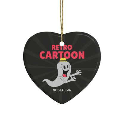 Retro Cartoon Ghost ceramic ornament with ribbon and retro print