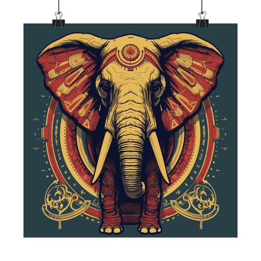 Circus Royale retro vintage art square matte art print with vintage circus elephant design
