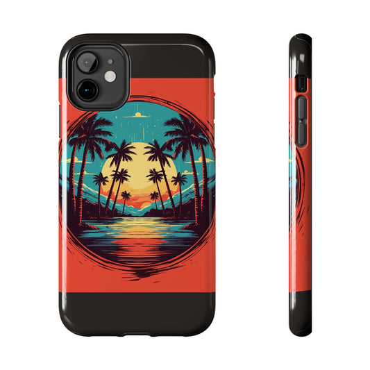 Palm Island retro vintage art tough phone case with retro palm sunset design